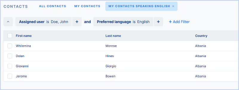 my contacts speaking english